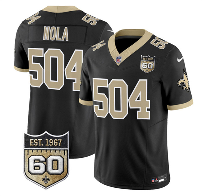 Men's New Orleans Saints #504 Nola Black F.U.S.E. 60th Anniversary Patch Vapor Limited Stitched Football Jersey